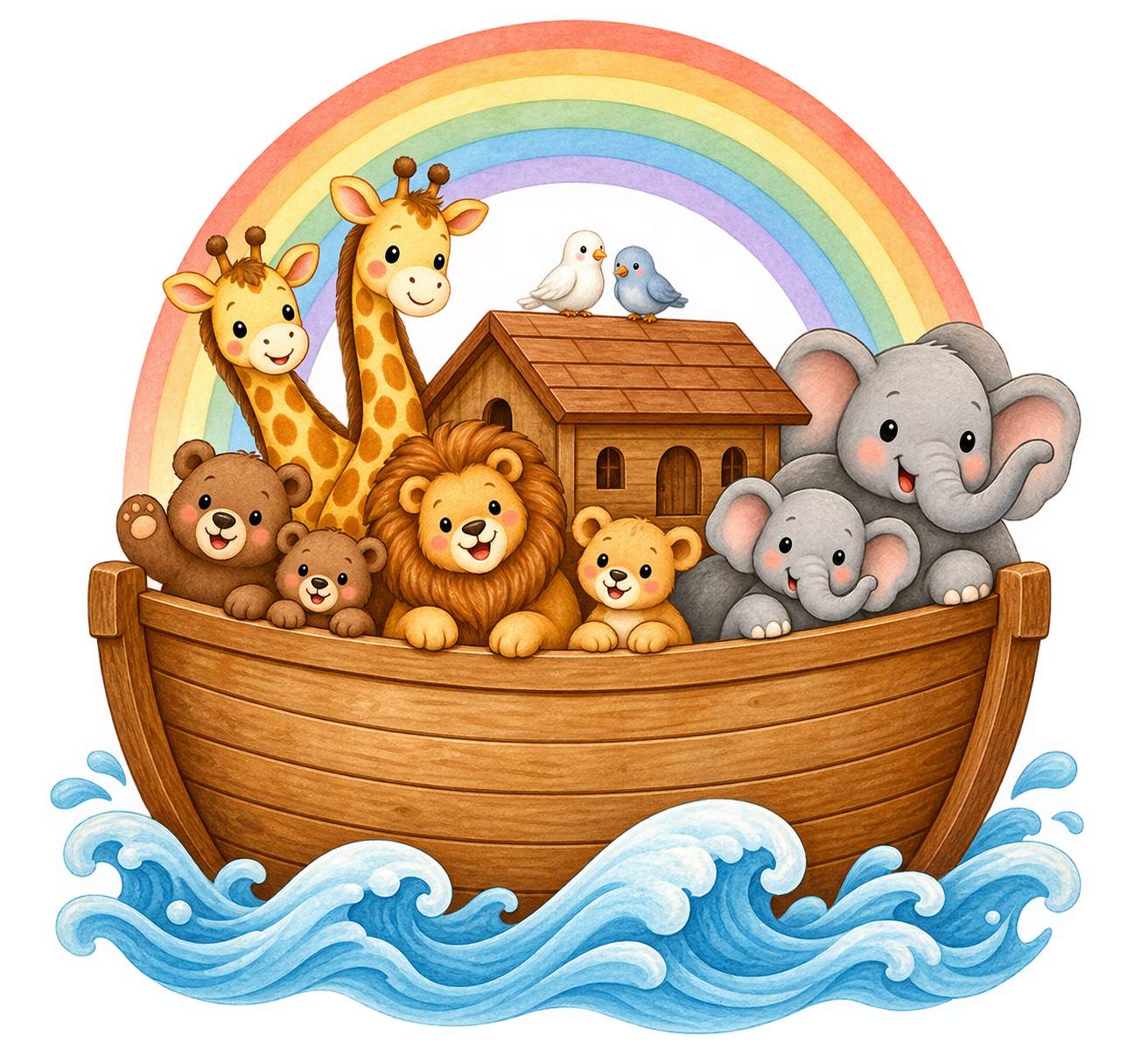 Arca de Noé com animais e arco-íris