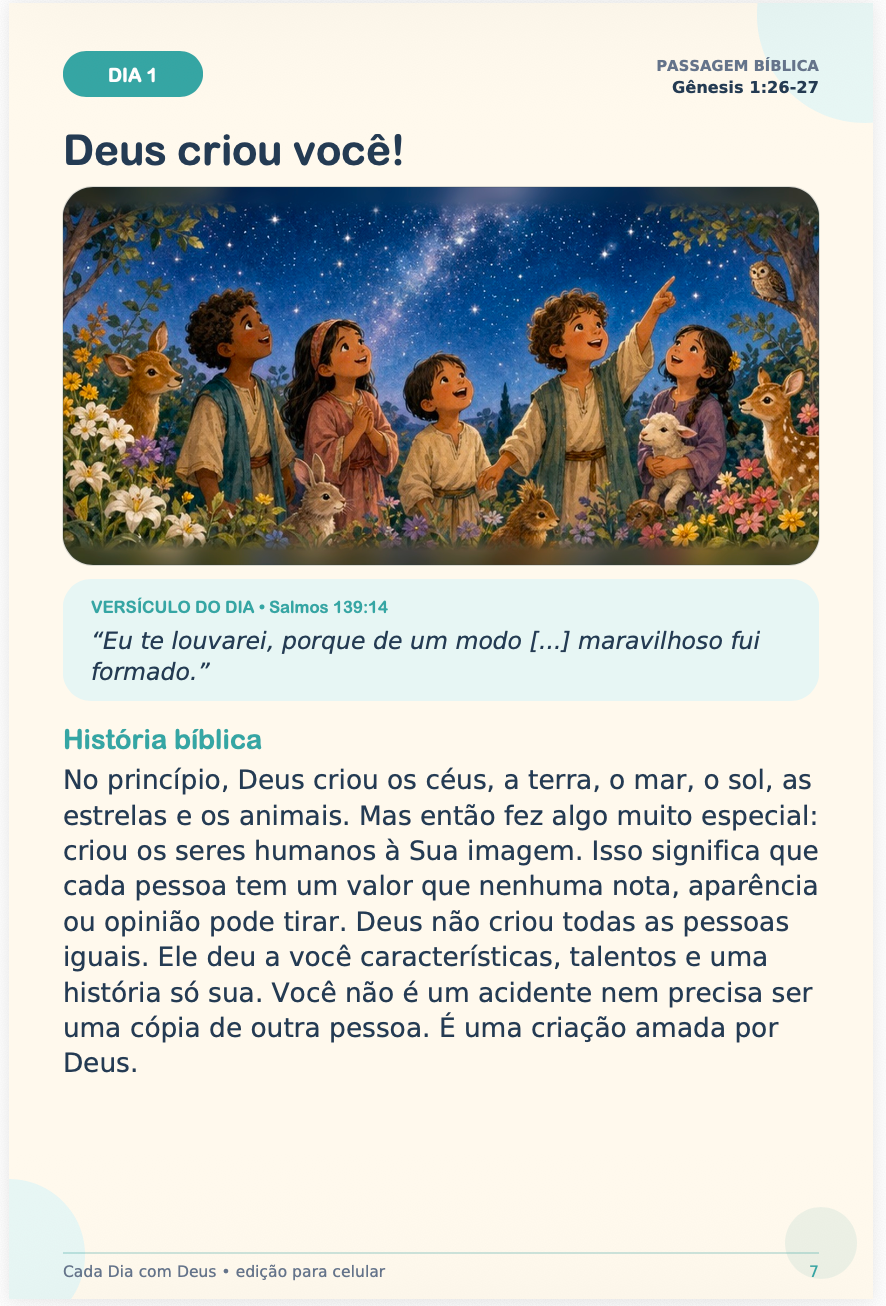 Exemplo interno do primeiro dia do devocional